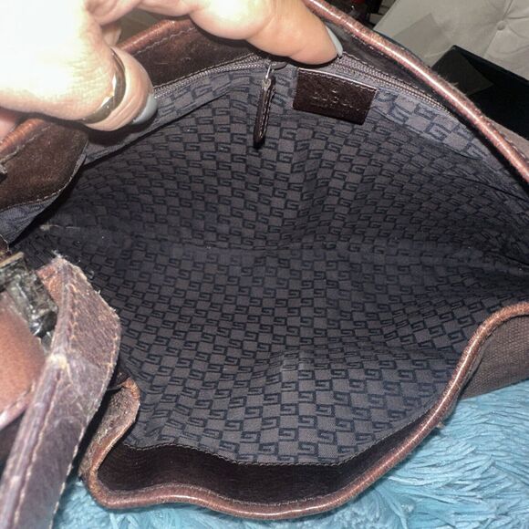 Authentic GUCCI Jackie O Canvas Leather Trim Handbag Chocolate Brown - Picture 9 of 11